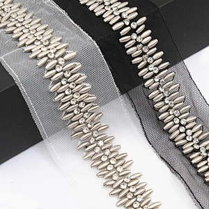 kavatar  wholesale new Handmade Bead lace Embroidered Tulle Trim wedding with Accessories Beads Crystals & Rhinestones