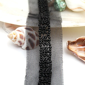 Wholesale Embroidery beaded lace trim 3.8 cm Mesh fabric lace trims beautiful Accessories for dress 3D wedding Designer