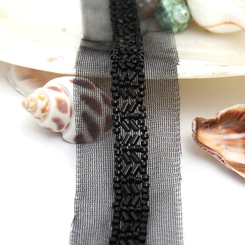 Wholesale Embroidery beaded lace trim 3.8 cm Mesh fabric lace trims beautiful Accessories for dress 3D wedding Designer