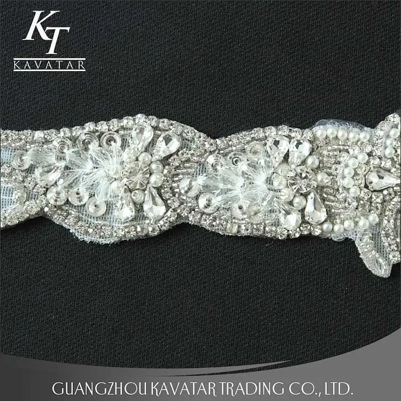 Guangzhou Accessories Custom Rhinestone Applique Patches For Wedding Dress Crystal belt for Bridal Dress Accessories