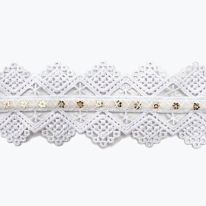 Wholesale sequins Lace Trim Water soluble lace white bridal lace trim Embroidery Sequin Tape For Dress cheap