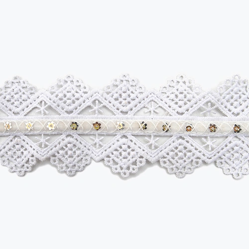 Wholesale sequins Lace Trim Water soluble lace white bridal lace trim Embroidery Sequin Tape For Dress cheap