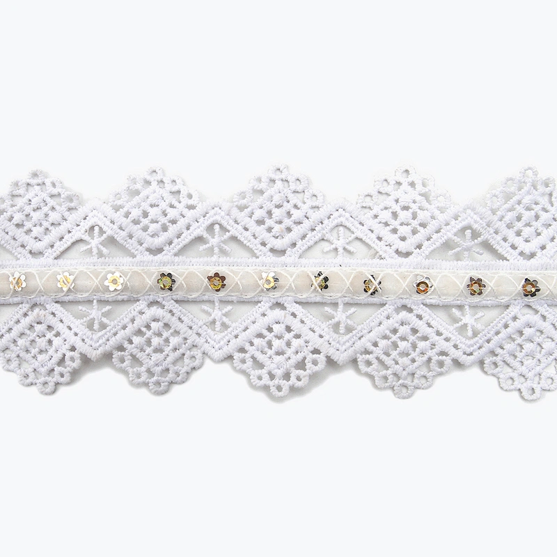 Wholesale sequins Lace Trim Water soluble lace white bridal lace trim Embroidery Sequin Tape For Dress cheap