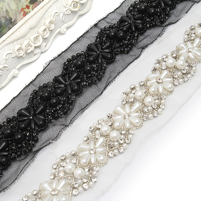 kavatar  wholesale new Handmade Bead lace Embroidered Tulle Trim wedding with Accessories Beads Crystals & Rhinestones