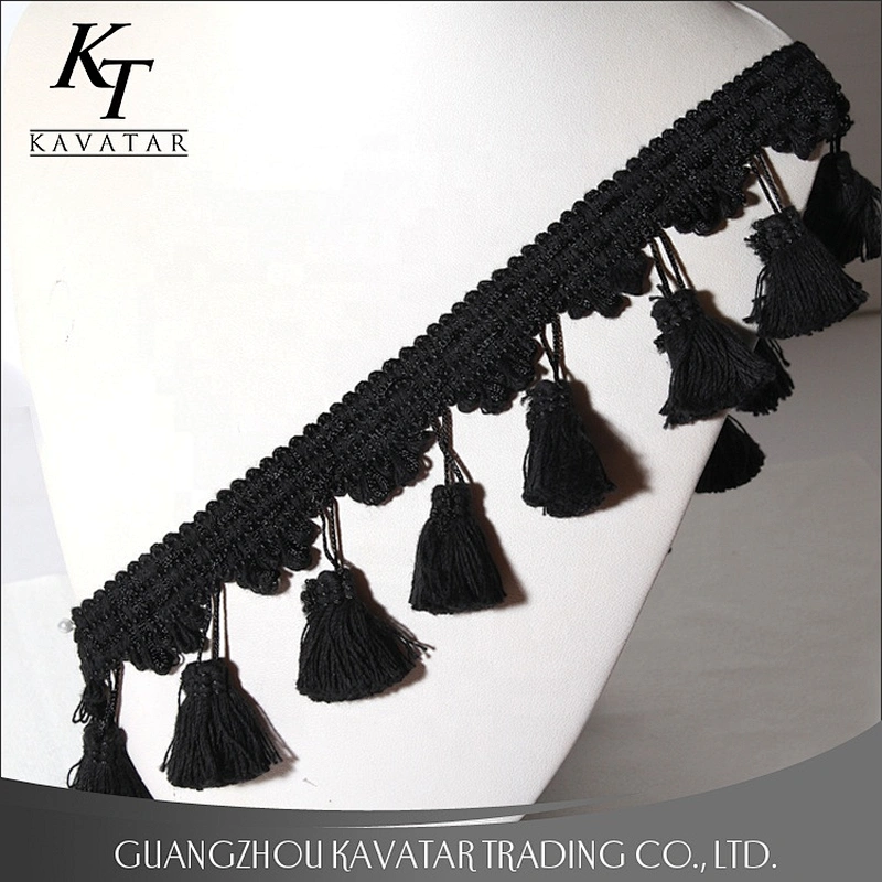 Kavatar Fashion Easy To Match Black Tassel Fringe For Garment Accessories