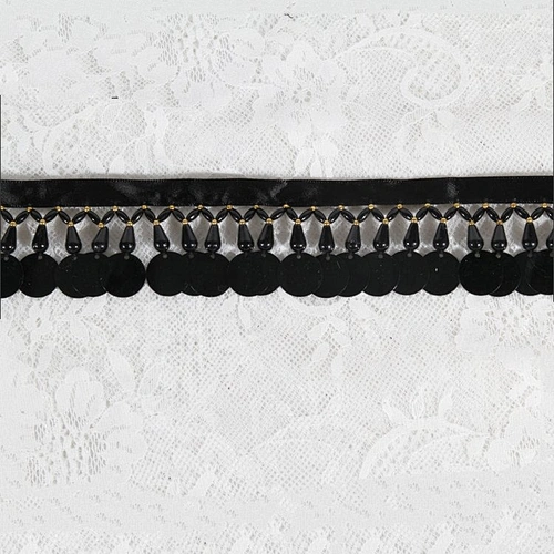 Kavatar Black Plastic Beaded Tassel Fringe Garment Sequin Fringe Decorative For Dance Dress