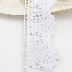 Wholesale sequins Lace Trim Water soluble lace white bridal lace trim Embroidery Sequin Tape For Dress cheap