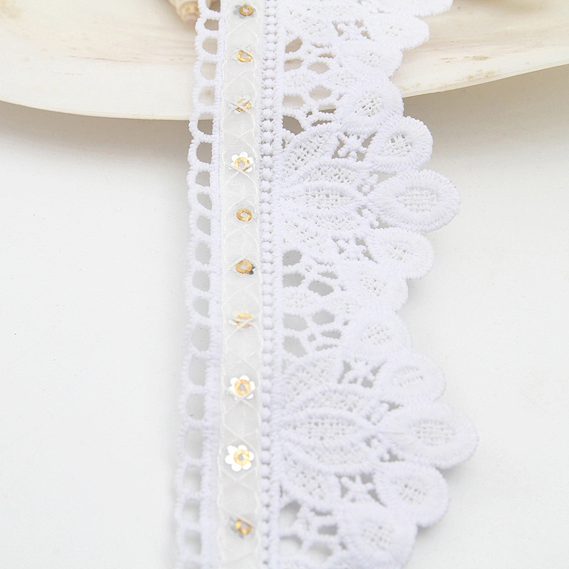 Wholesale sequins Lace Trim Water soluble lace white bridal lace trim Embroidery Sequin Tape For Dress cheap