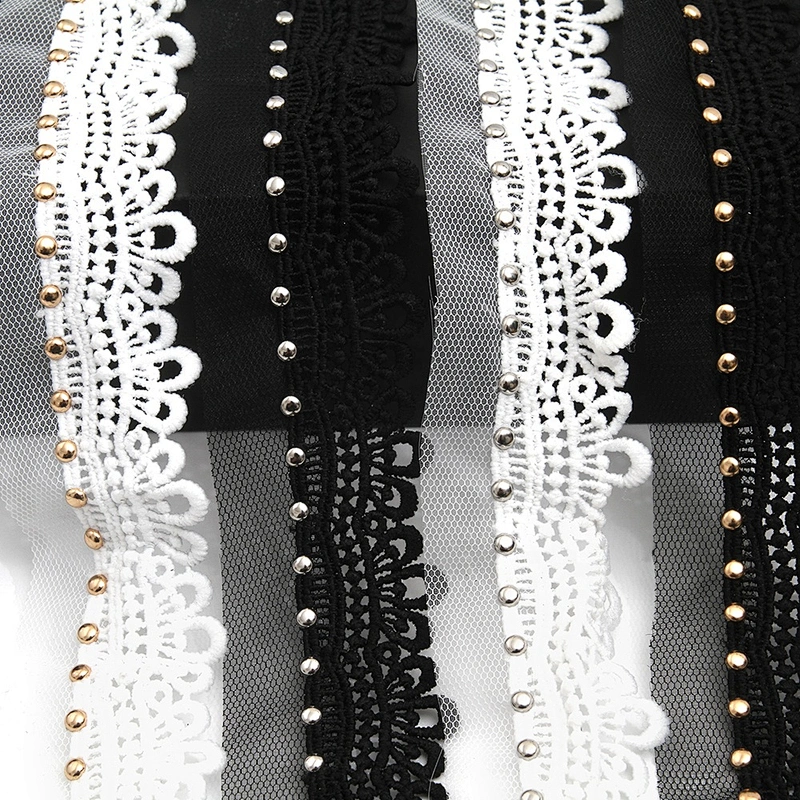 Wholesale 4cm Size Studs trim ribbon diy handmade costume dress sewing bead lace trim Design Rivets Trims