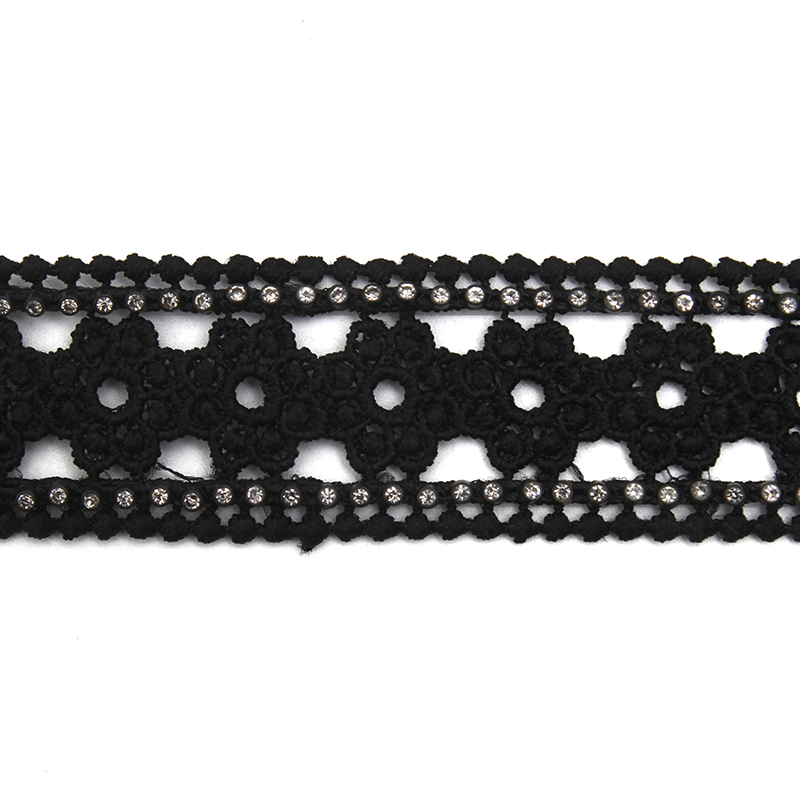 Wholesale Chain lace trim rhinestone 2.8 cm Sew-On lace trim Polyester net mesh Lace trimmings wedding for clothes  Accessories