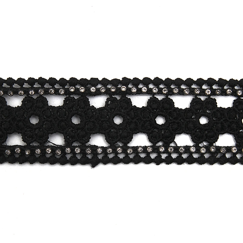 Wholesale Chain lace trim rhinestone 2.8 cm Sew-On lace trim Polyester net mesh Lace trimmings wedding for clothes  Accessories