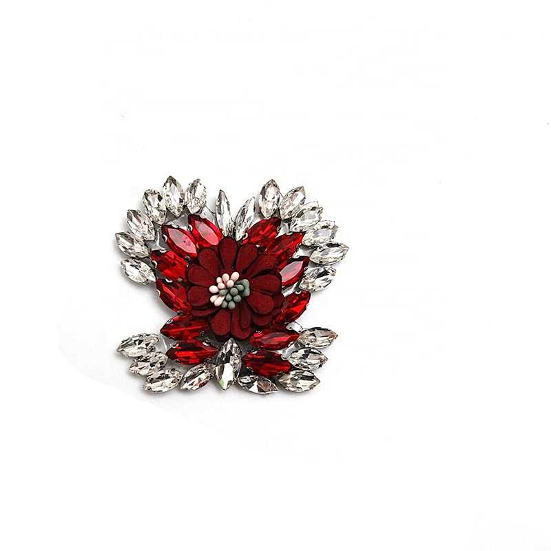 Christmas Cherry Flower Decorative Sew on Rhinestone Beaded Patches Wholesale patches for clothing