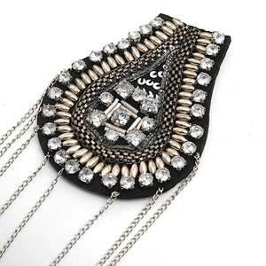 wholesale  designer badges cloth stickers Sew on for clothing accessories decoration 3D patch  rhinestone Metal Chain Tassel