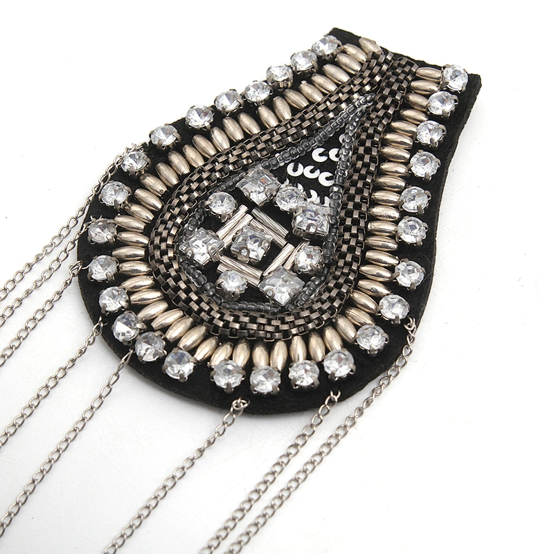 wholesale  designer badges cloth stickers Sew on for clothing accessories decoration 3D patch  rhinestone Metal Chain Tassel
