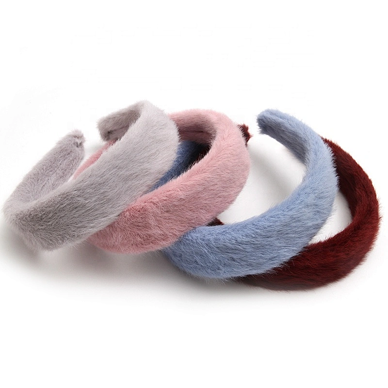 Factory sells colorful hair plush tie elastic creative fluffy fashion hair hoop woman hairband girls headbands fur headband