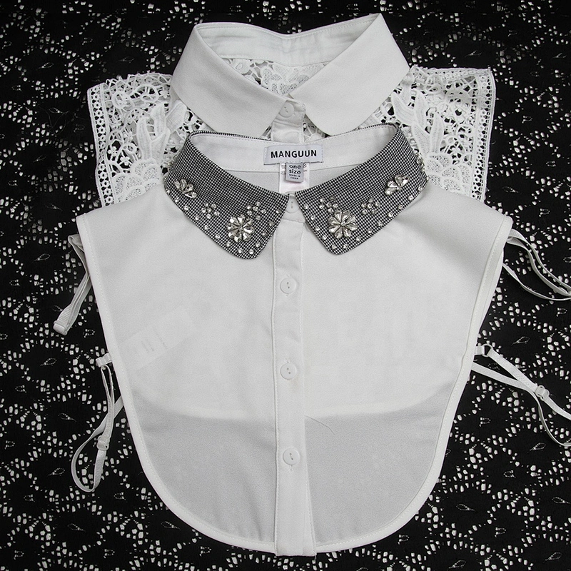 Autumn summer winter shirt collar versatile rhinestone Korean shirt lace floral false collar  Fake Embroided collar