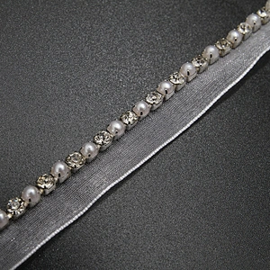 Wholesale Chain lace trim rhinestone 1.2 cm Sew-On lace trim Polyester net mesh Lace trimmings wedding for clothes  Accessories