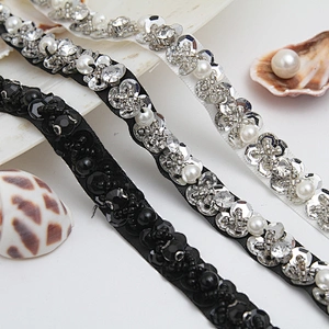 kavatar  wholesale new Handmade Bead lace Embroidered Tulle Trim wedding with Accessories Beads Crystals & Rhinestones