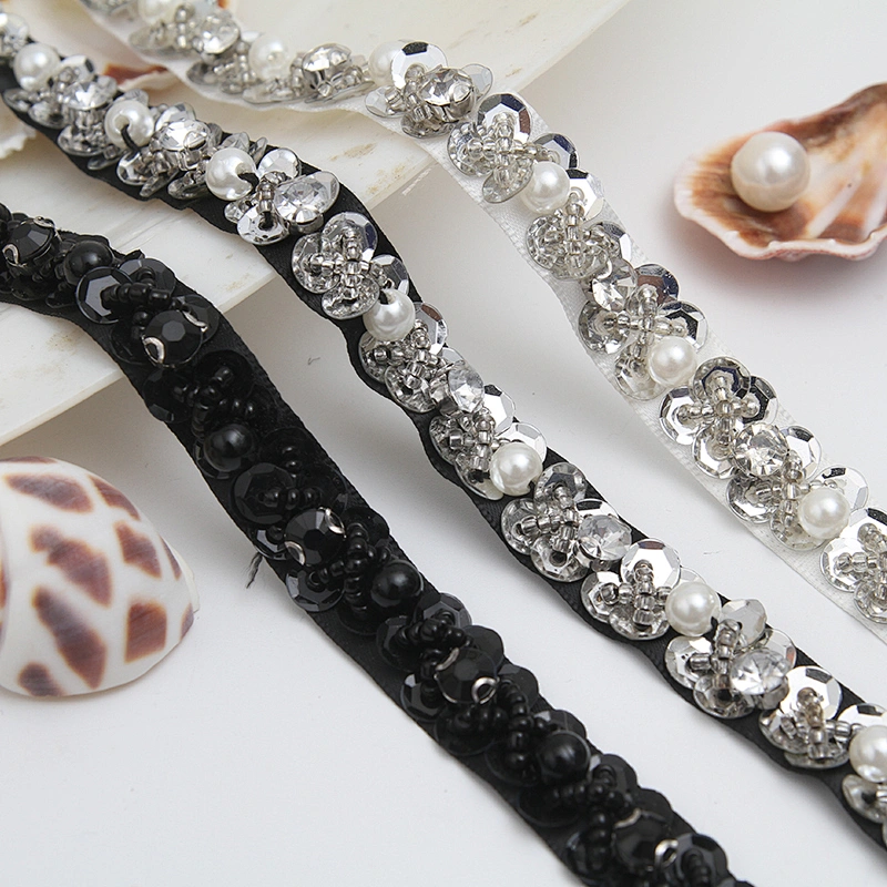 kavatar  wholesale new Handmade Bead lace Embroidered Tulle Trim wedding with Accessories Beads Crystals & Rhinestones