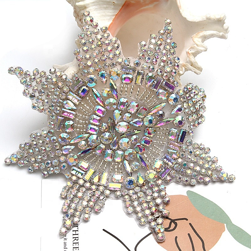 Christmas Cherry Flower Decorative Sew on Rhinestone Beaded Patches Wholesale patches for clothing