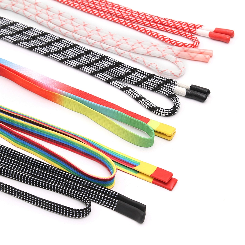 Wholesale  Cords Polyester Garment Drawstring rope Hoodie Rope flat rope Custom Garment Accessories Fashion Silicone End Tips