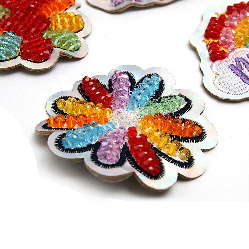 Christmas Cherry Flower Decorative Sew on Rhinestone Beaded Patches Wholesale patches for clothing