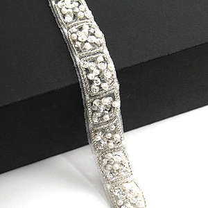 Bride glass beaded lace beaded sequin pearl lace trimmings for wedding dressing