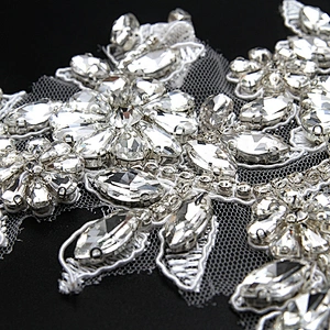 Christmas Cherry Flower Decorative Sew on Rhinestone Beaded Patches Wholesale patches for clothing