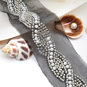 Wholesale Embroidery beaded lace trim 4.6 cm Mesh fabric lace trims beautiful Accessories for dress 3D wedding Designer