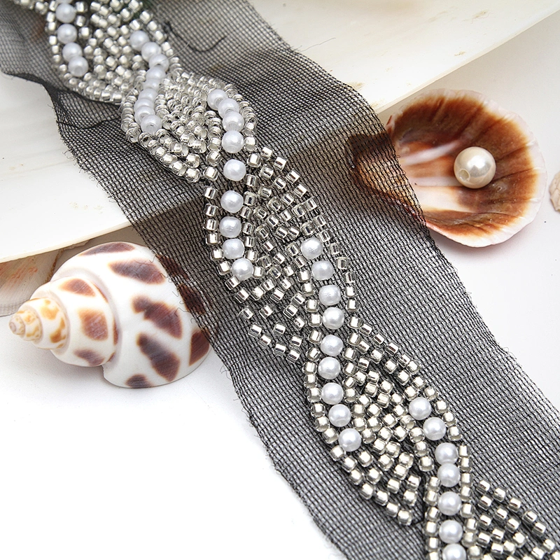 Wholesale Embroidery beaded lace trim 4.6 cm Mesh fabric lace trims beautiful Accessories for dress 3D wedding Designer