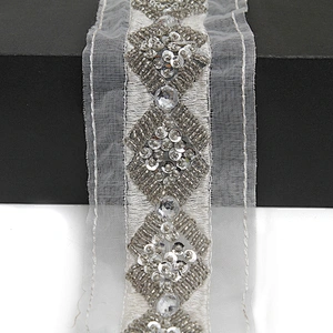 kavatar  wholesale new Handmade Bead lace Embroidered Tulle Trim wedding with Accessories Beads Rhinestones