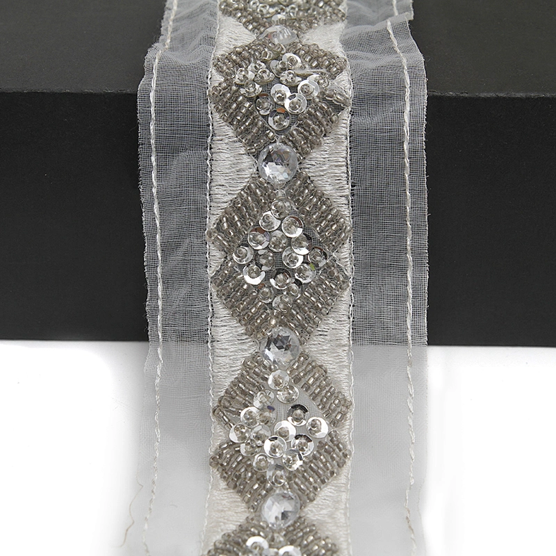 kavatar  wholesale new Handmade Bead lace Embroidered Tulle Trim wedding with Accessories Beads Rhinestones