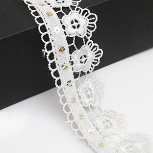 Wholesale sequins Lace Trim Water soluble lace white bridal lace trim Embroidery Sequin Tape For Dress cheap