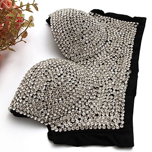 High corset crop top sexy black women's handmade rhinestone diamond fashion sexy underwear young girl sexy underwear