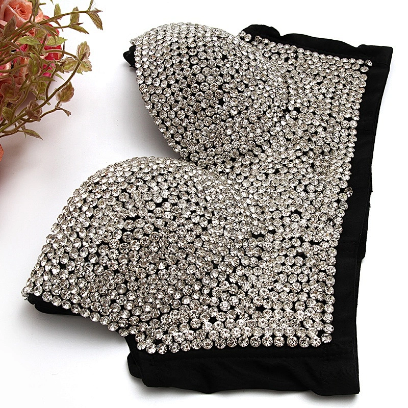 High corset crop top sexy black women's handmade rhinestone diamond fashion sexy underwear young girl sexy underwear