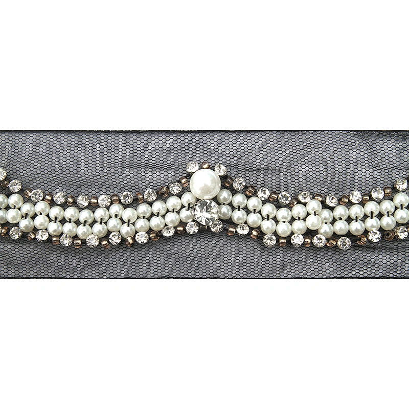 kavatar  wholesale new Handmade Bead lace Embroidered Tulle Trim wedding with Accessories Beads Crystals & Rhinestones
