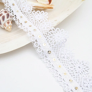 Wholesale sequins Lace Trim Water soluble lace white bridal lace trim Embroidery Sequin Tape For Dress cheap