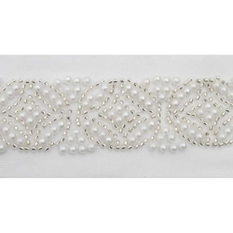 Wholesale Embroidery beaded lace trim 7.1 cm Mesh fabric lace trims beautiful Accessories for dress 3D wedding Designer