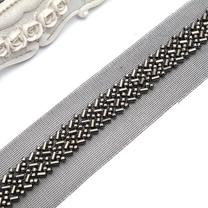 wholesale Embroidery beaded lace trim 3.9 cm Mesh fabric lace trims beautiful Accessories for dress 3D wedding Designer
