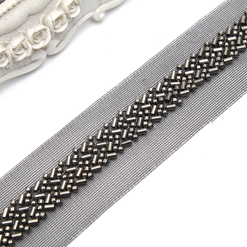 wholesale Embroidery beaded lace trim 3.9 cm Mesh fabric lace trims beautiful Accessories for dress 3D wedding Designer