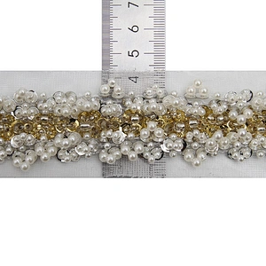 kavatar  wholesale new Handmade Bead lace Embroidered Tulle Trim wedding with Accessories Beads Rhinestones