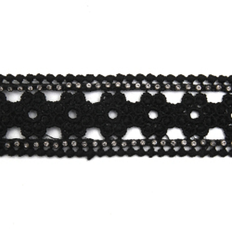 Wholesale Chain lace trim rhinestone 2.8 cm Sew-On lace trim Polyester net mesh Lace trimmings wedding for clothes  Accessories