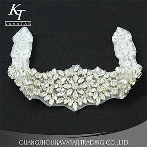 Kavatar Hot Sale Neckline Sew On Fabric  Applique rhinestone  bling Crystal belt for Bridal Dress Accessories