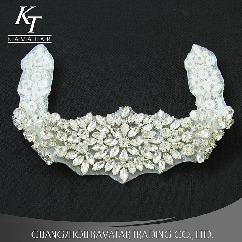 Kavatar Hot Sale Neckline Sew On Fabric  Applique rhinestone  bling Crystal belt for Bridal Dress Accessories