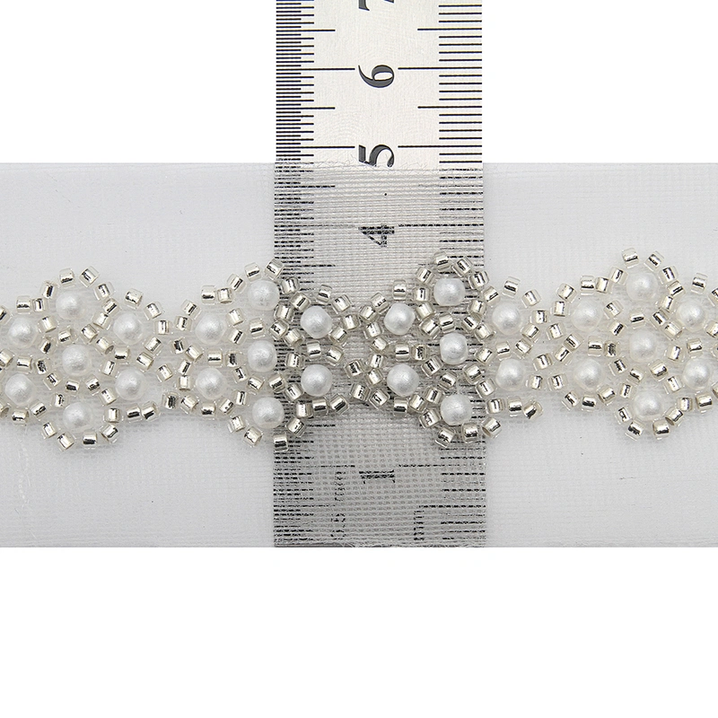 Wholesale Embroidery beaded lace trim 4.7 cm Mesh fabric lace trims beautiful White Accessories for dress 3D wedding Designer