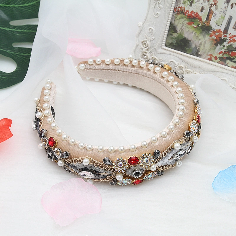 wholesale Hair Decoration Velour Crystal And Rhinestone Cup chain Decorated hair accessories Hairbands WOMEN HEADBAND
