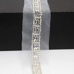Wholesale Embroidery beaded lace trim 3.7 cm Mesh fabric lace trims beautiful White Accessories for dress 3D wedding Designer