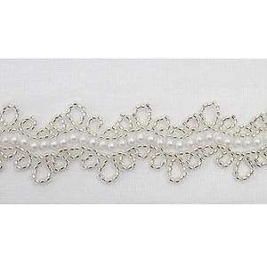 Wholesale Embroidery beaded lace trim 6.5 cm Mesh fabric lace trims beautiful White Accessories for dress 3D wedding Designer
