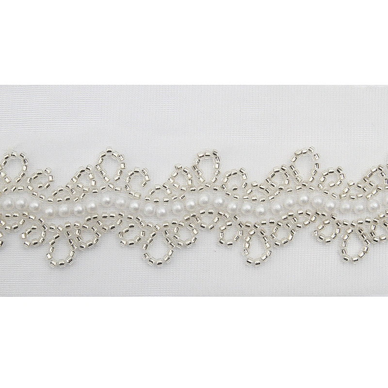 Wholesale Embroidery beaded lace trim 6.5 cm Mesh fabric lace trims beautiful White Accessories for dress 3D wedding Designer