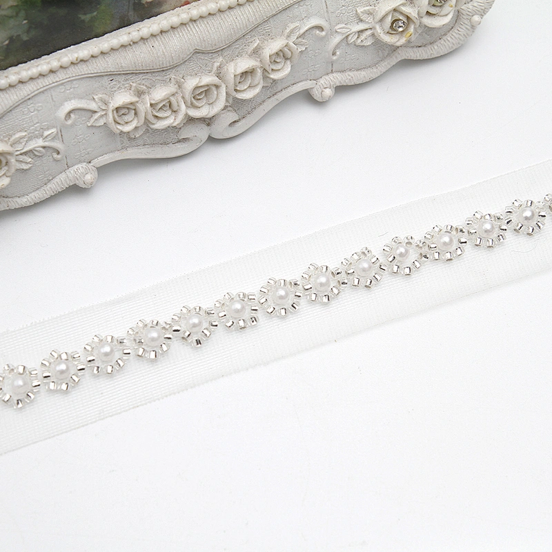 Wholesale Embroidery beaded lace trim 2.6 cm Mesh fabric lace trims beautiful White Accessories for dress 3D wedding Designer